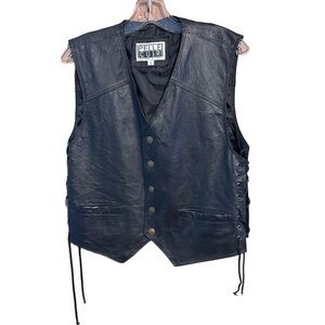 Vintage 90s Men's /Unisex Black Leather Vest with Side Laces